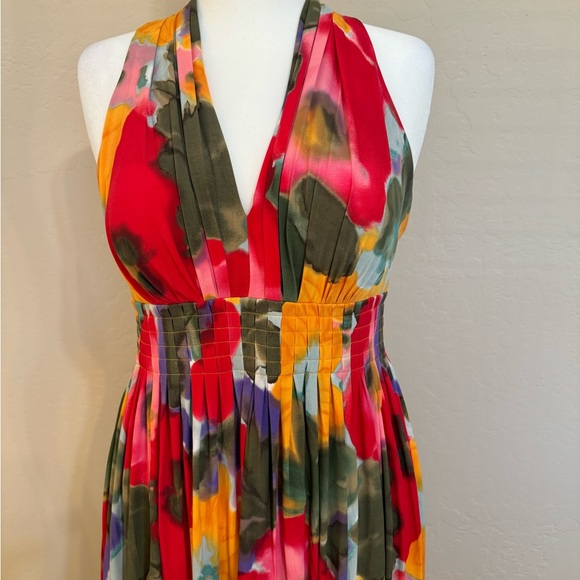 CALVIN KLEIN Multi Color Impressionist Floral Dress Empire Waist Size 12 - Picture 2 of 4
